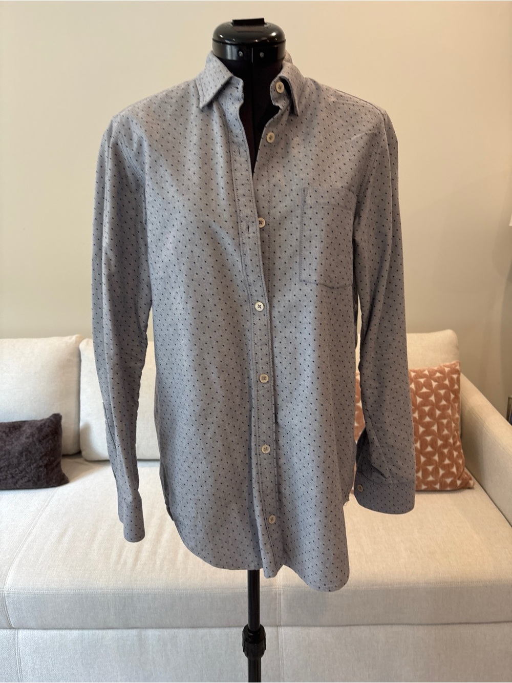 Steven Alan Light Gray Micro-Dot Button-Down Shirt